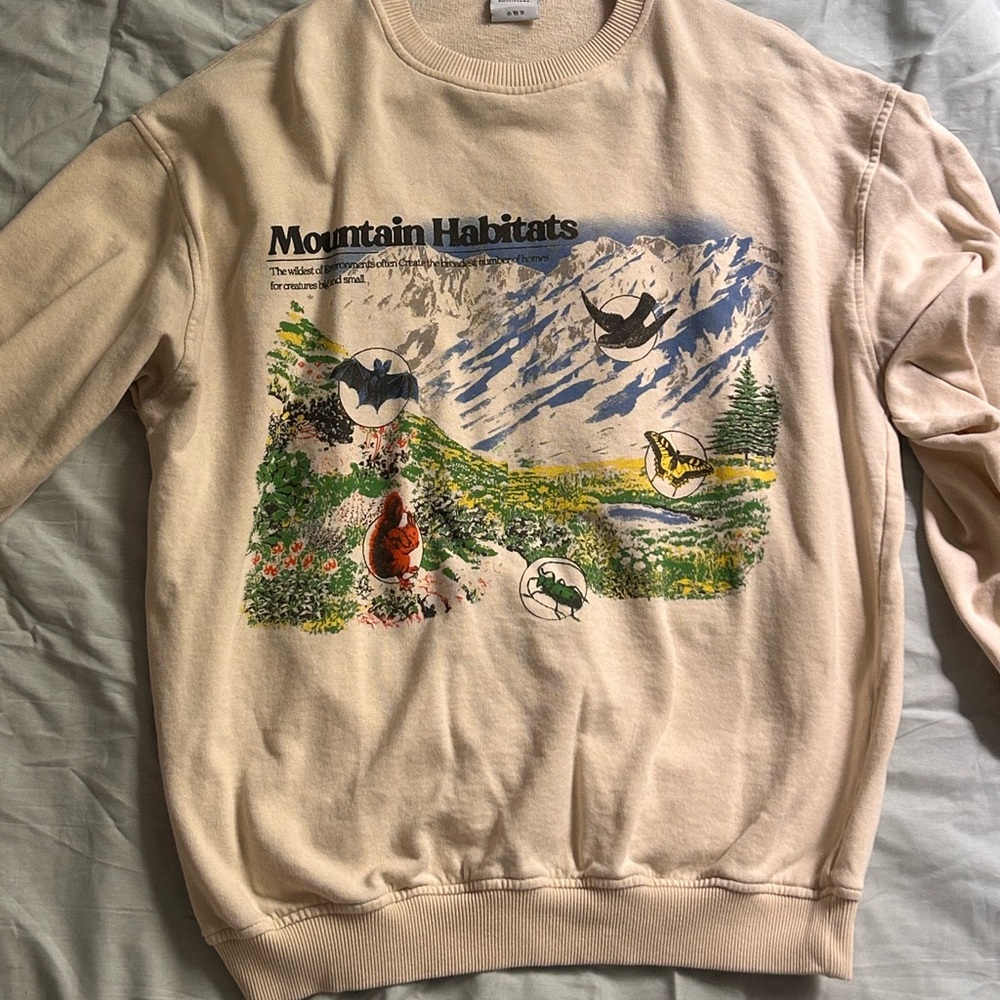 Urban Outfitters Cream Crewneck Sweater with Graphic Designs